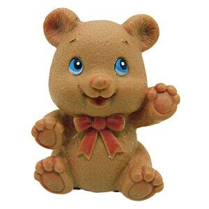 Miniature Dollhouse Brown Decorative Teddy Bear Figure Pink Bow Toy No Markings